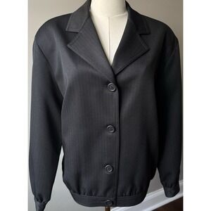 Vintage Black Pinstripe Pants Suit Set Women Classic Office 2pc 12 14 Da Rue